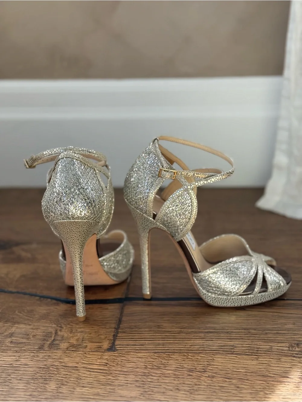 Jimmy Choo Glitter Strappy Platform Stilettos - Picture 4 of 7